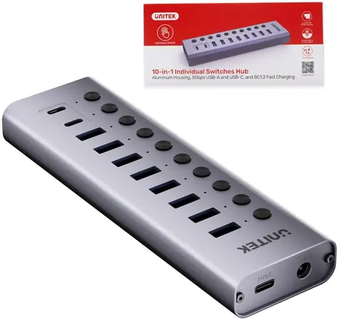 Unitek H1315B01 / USB hub / 2× USB-C + 8× USB-A 3.0