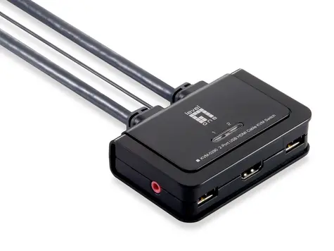 LevelOne KVM switch 2 porty černá / KVM switch / USB / HDMI / 1920x1200 / kabel 1,2 m
