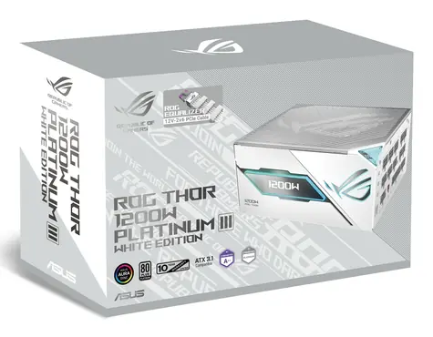 ASUS ROG-THOR-1200P3-WHT-GAMING-E bílá / Zdroj / ATX 3.1 / 1200W / 80 PLUS Platinum / Plně modulární / OLED displej
