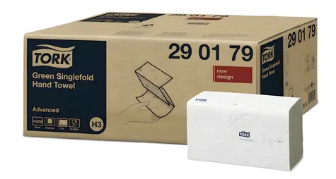 Tork Advanced H3 zelené / Papírový ručník skládaný / Singlefold / 2vrstvý / 15x250 ks