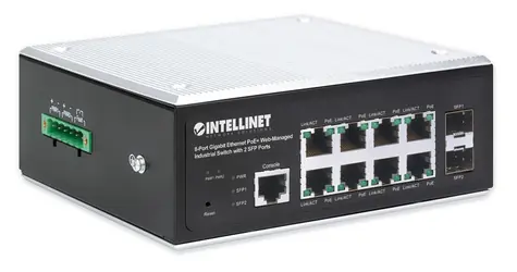 Intellinet 8-Port Gigabit PoE+ Switch / Switch / Managed L2+/L3 / 2x SFP / DIN lišta / IP30