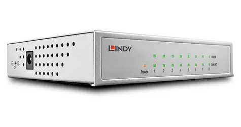 Lindy Gigabit Switch 8-port černá / Switch / Managed / PoE / Kovové tělo