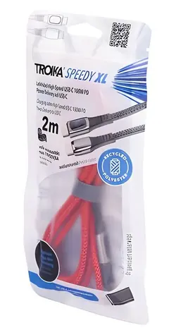 TROIKA SPEEDY XL červený / Nabíjecí kabel / USB-C - USB-C/Lightning / 2 m / PD 100 W / opletený