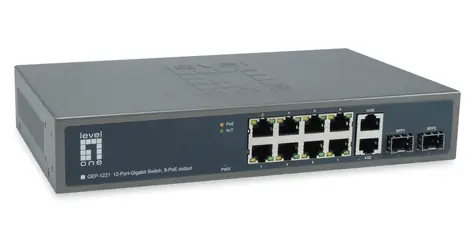LevelOne GEP-1221 / PoE+ switch / 8x GbE PoE+ / 2x GE / 2x SFP / 150W / Unmanaged / 19