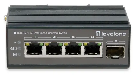 LevelOne IGU-0501 černá / Průmyslový switch / 4x GE / 1x SFP / Neřízený / DIN lišta