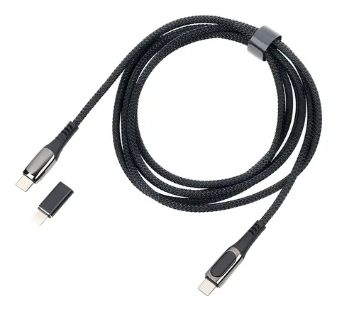 TROIKA SPEEDY XL černá / Nabíjecí kabel / USB-C - USB-C/Lightning / PD 100W / 2 m