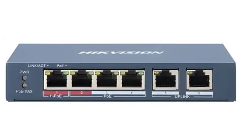 Hikvision Switch Super PoE 60W / Switch / 4x 100 Mbps PoE / 2x 100 Mbps uplink / dosah až 250 m