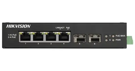 Hikvision DS-3T0506HP-E/HS / Switch / průmyslový / 4x Gb PoE (1x Hi-PoE) / 2x Gb SFP / 60W