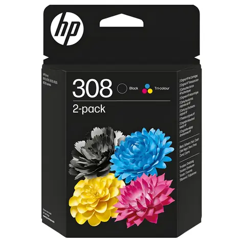 HP 308 2-pack / Inkoustová kazeta / černá + barevná / pro HP Envy 6110e, 6120e, 6122e
