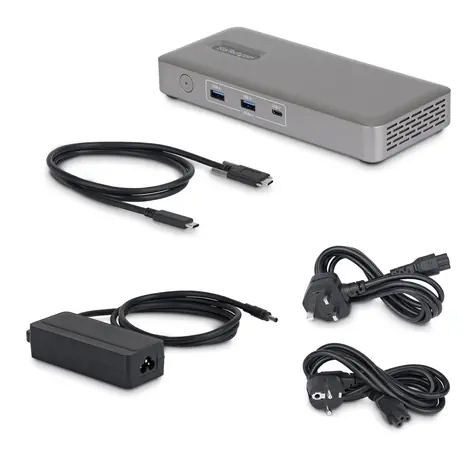 StarTech USB4 Dock 100W PD šedá / Dokovací stanice / 2x DisplayPort / 144Hz / USB4 / RJ-45