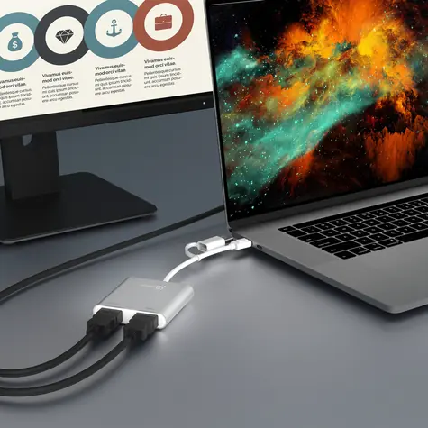 J5Create JCA365 stříbrná / Adaptér / USB-C na 2x HDMI / 4K UHD / hliník