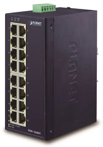 Planet ISW-1600T / Switch průmyslový / 16x 10/100 / DIN / IP30 / -40 až 75 °C / 12-48V DC