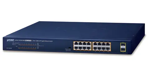 Planet GSW-1820HP / Switch / 16x Gigabit RJ45 / 2x SFP / PoE 802.3at 240W / VLAN