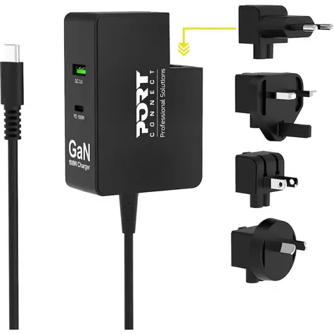 Port Connect GaN 100W PD černá / Nabíjecí adaptér / 2x USB-C / 1x USB-A