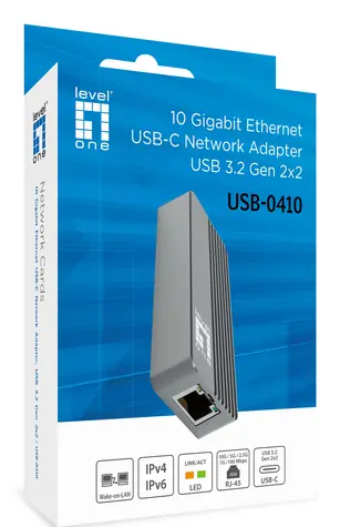 LevelOne USB-0410 / USB-C adaptér / RJ45 / 10 Gbps / USB 3.2 Gen 2x2