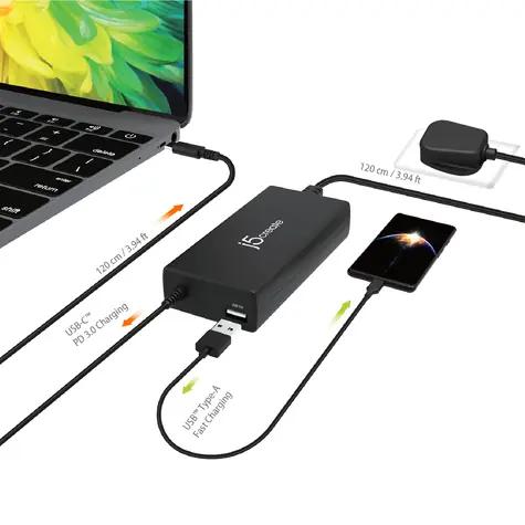 J5Create JUP2290C černá / Nabíječka / USB-C / 100 W / PD 3.0 / Kabel 1,2 m