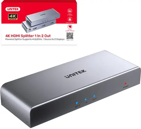 Unitek HDMI rozbočovač 1 na 2 / Rozbočovač / 4K
