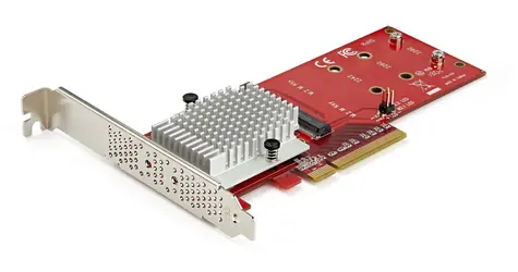 StarTech Adaptér PCIe na 2x M.2 NVMe SSD červená / Adaptér / PCIe x8 / 2x M.2 NVMe / ASMedia ASM2824