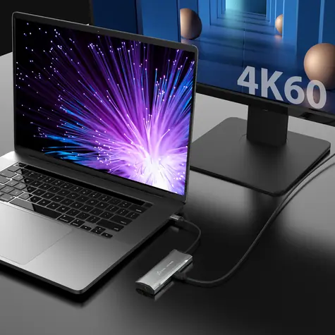 J5Create 4K60 Elite USB-C Mini Dock šedá / Dokovací stanice / USB4/TB4 kompatibilní / HDMI 4K/60Hz / RJ-45