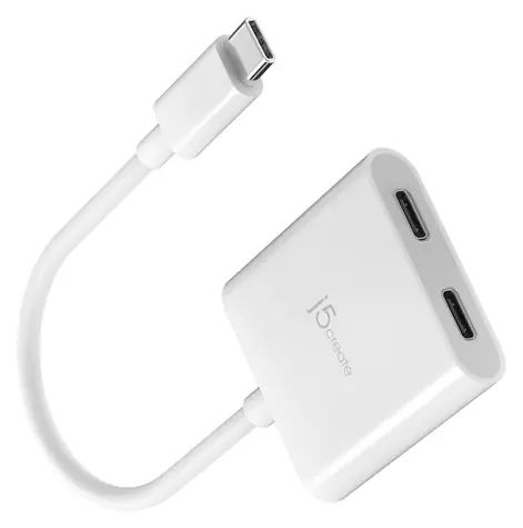 J5Create USB-C na 2x USB-C Video/PD adaptér bílá / Adaptér / 4K / 240 Hz / Power Delivery