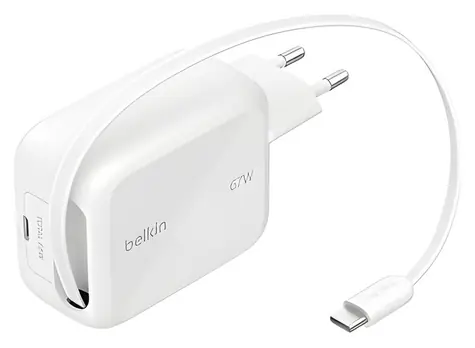 Belkin BOOST CHARGE PRO 67W bílá / Nabíječka / Dual GaN / se zatahovacím kabelem