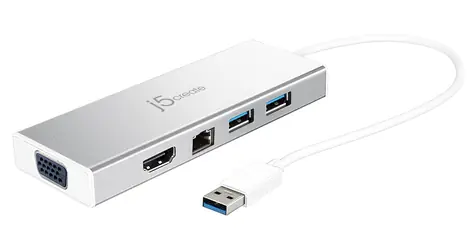 J5Create USB 3.0 Mini Dock stříbrná / Dokovací stanice / 2x USB 3.2 Gen2 / HDMI / RJ-45 / hliník