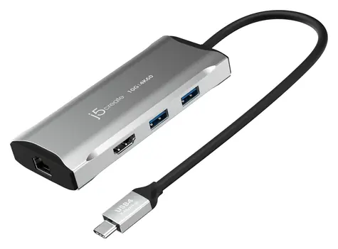 J5Create 4K60 Elite Travel Dock šedá / Dokovací stanice / USB-C 10Gbps / HDMI 4K60Hz / RJ-45 / 2x USB-A + 1x USB-C