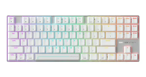 Cherry XTRFY MX 8.2 Pro TMR bílo-stříbrná / Herní klávesnice / TKL / magnetické spínače / US Int. layout / bezdrátová