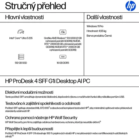 HP ProDesk 4 SFF G1i černá / Stolní počítač / Intel Core Ultra 5 235 / 16GB DDR5 / 512GB SSD / Intel Graphics / W11P