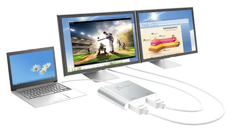 J5Create JUA365 stříbrná / Adaptér / USB 3.0 na 2x HDMI / max. 3840x2160 px / hliník