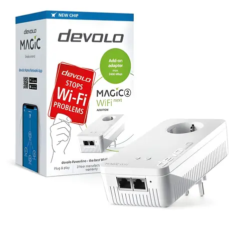 Devolo Magic 2 WiFi next / Powerline adaptér / integrované Wi-Fi / až 2400 Mbit/s / 2x Gigabit LAN