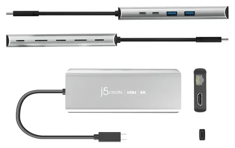 J5Create JCD403 USB4 8K Multi-Port Hub šedá / USB-C hub / HDMI 8K / RJ-45 / USB4