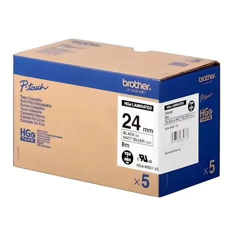 Brother HGe-M951V5 / Páska do popisovače / 24 mm x 8 m / černá na stříbrné / balení 5 ks