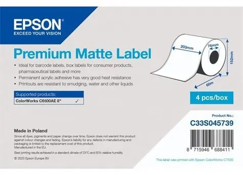 Epson Premium Matte Label 203 mm x 60 m / Etikety / Kontinuální role / bílá / voděodolné