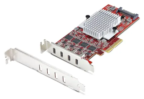 StarTech PCIe karta 4x USB-C 10Gbps červená / Řadič USB / PCIe / USB 3.2 Gen 2 / Low Profile