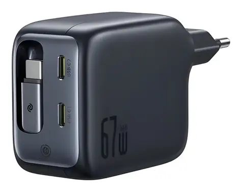 Baseus EnerCore CJ11 Cosmic Black / Nabíječka / 67W / 3 výstupy / integrovaný kabel USB-C