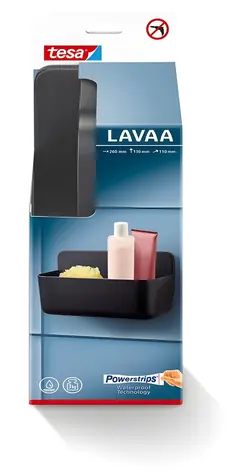 Tesa Lavaa sprchový košík M černá / Sprchový košík / samolepicí montáž bez vrtání / nosnost 3 kg