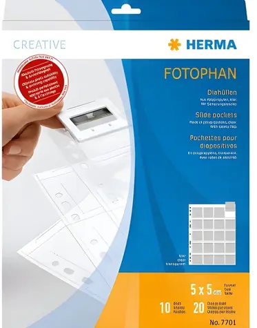 Herma Obal na diapozitivy 50x50 mm / Obal na diapozitivy / PP čiré-matné / 10 ks / pro 20 diapozitivů