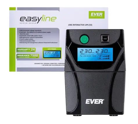 Ever EASYLINE 650 AVR USB / Záložní zdroj UPS / Line-Interactive / 0,65 kVA / 360 W / AVR / USB
