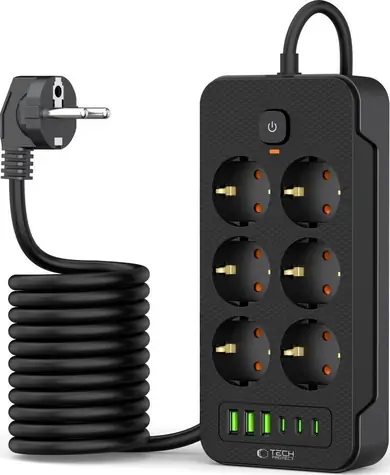 Tech-Protect Prodlužovací kabel 6 zásuvek černá / Prodlužovací kabel / 6x zásuvka / 2 m