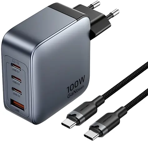 Vention 100W nabíječka / Nabíjecí adaptér / 3x USB-C / 1x USB-A / kabel v balení