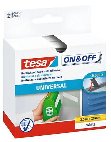 TESA Samolepicí pásek suchý zip ON&OFF Universal bílá / 2,5 m / 20 mm