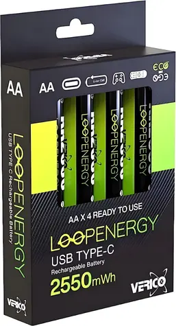 Verico LoopEnergy AA2550 / Nabíjecí baterie AA / Li-Ion / USB-C / 2550 mAh / 4 ks