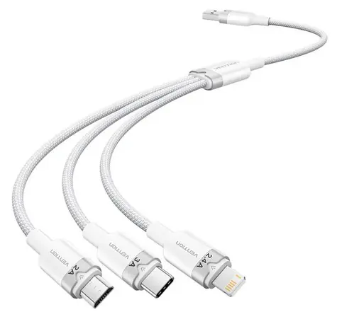 Vention CTPWG bílá / Kabel USB-A 3v1 / Lightning, USB-C, Micro-B / 3 A / 1,5 m / 480 Mb/s