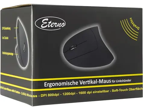 Inter-Tech Eterno KM-206L / Vertikální myš / Pro leváky / Bezdrátová / 1600 DPI