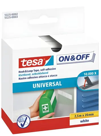 Tesa ON&OFF černá / Suchý zip / 20 mm / 2,5 m / samolepicí