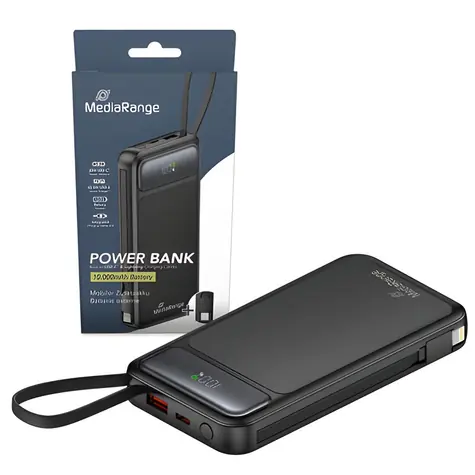 MediaRange Powerbank 10000mAh černá / Powerbanka / USB-C Power Delivery / Quick Charge / LC displej