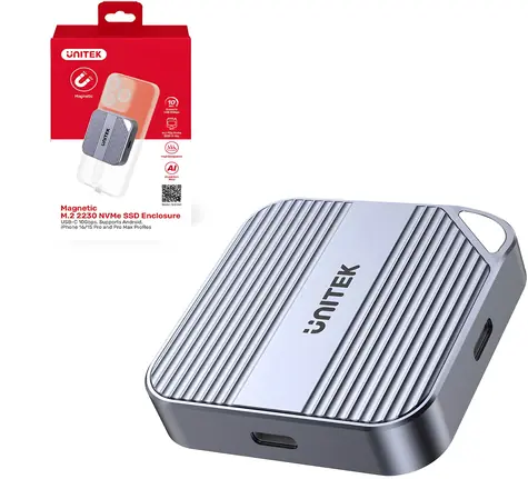 Unitek SolidForce Reefer S1244AGY01 / Externí box pro M.2 SSD / NVMe/SATA / magnetický / USB-C