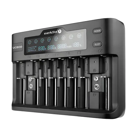 EverActive UC-800 černá / Nabíječka pro Ni-MH a Li-ion baterie / AA / AAA / 9V / LCD displej / až 10 baterií