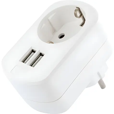 Schwaiger nabíječka se zásuvkou bílá / Síťová nabíječka / 230 V / 2x USB / 3,4 A